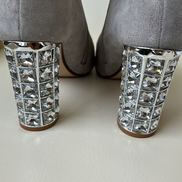 Town Shoes Grey Suede Open Toe Booties with Crystal Heels - Picture 6 of 9